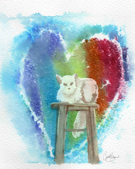 Rainbow stool cat - Print